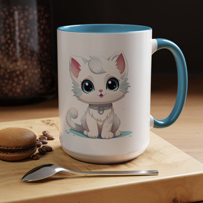 Cute White Kitten Accent Coffee Mug – Adorable Cat Cute Cat Lover Gift