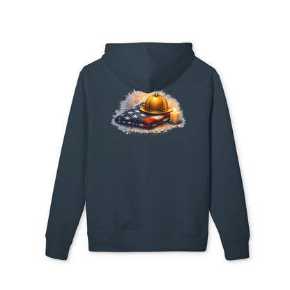 9/11 Never Forget Hoodie — Firefighter Helmet & Flag Tribute