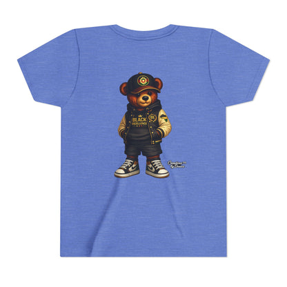 Youth Tee — Streetwear Teddy Bear Graphic (Black Varsity)