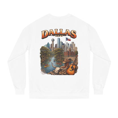 Dallas Skyline Crewneck Sweatshirt — Texas Cityscape & Acoustic Guitar Design