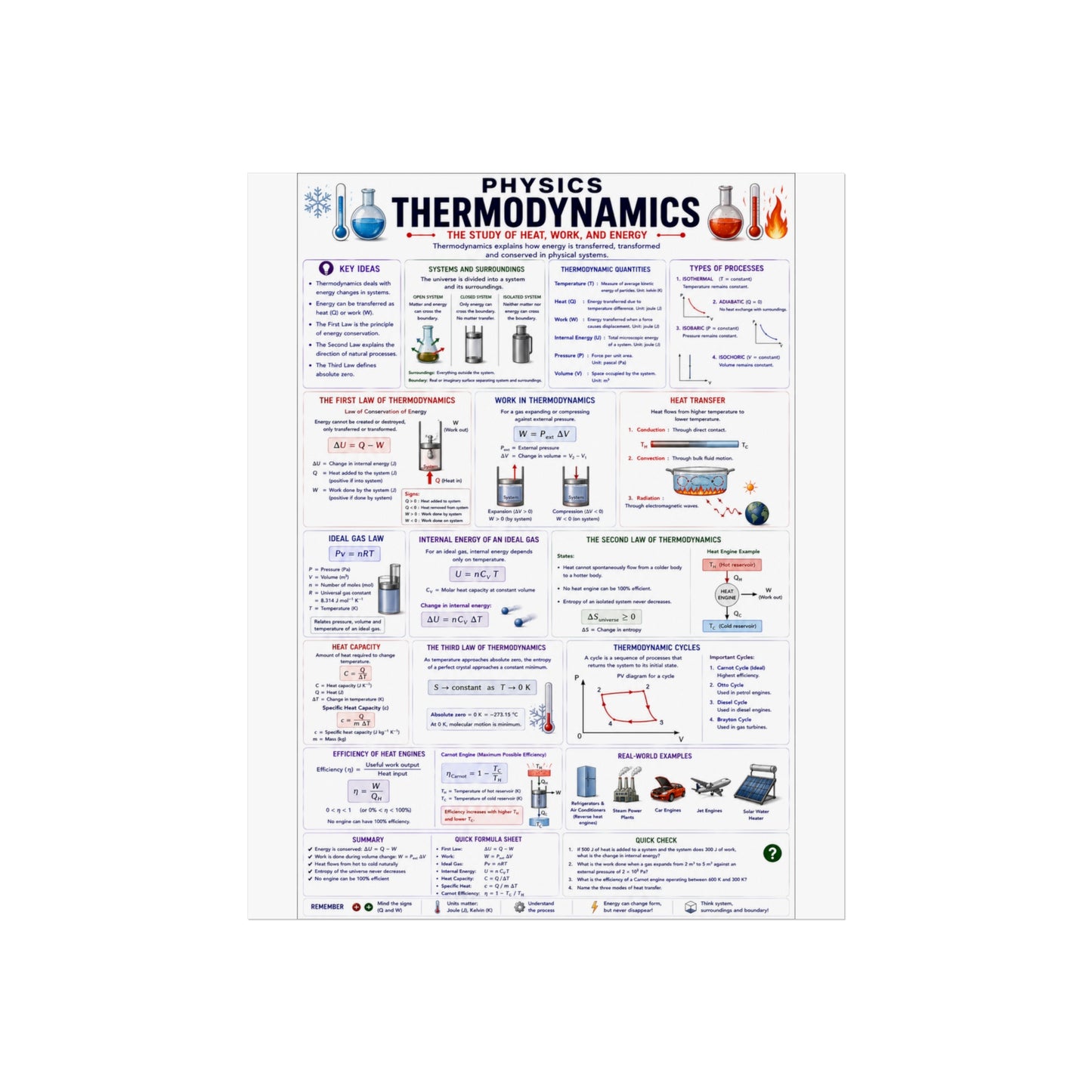 Thermodynamics Physics Poster — Educational Fine Art Wall Chart