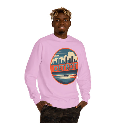 Detroit Skyline Crewneck Sweatshirt — Retro Sunset City Graphic