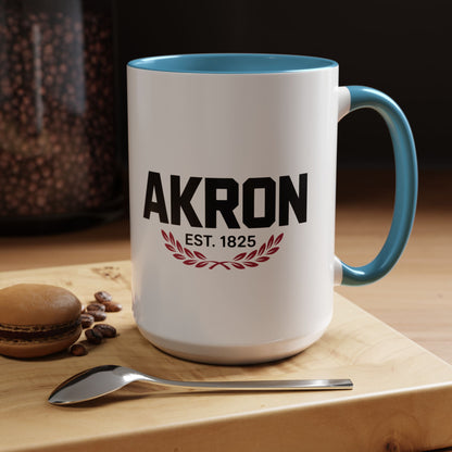 Akron Est. 1825 Accent Coffee Mug — Vintage City Pride Ceramic Mug