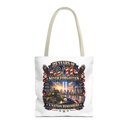 25 Years of 9/11 Never Forgotten Tote Bag – Memorial Tribute AOP