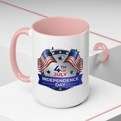 4th of July Independence Day Coffee Mug - Patriotic American Flag Accent