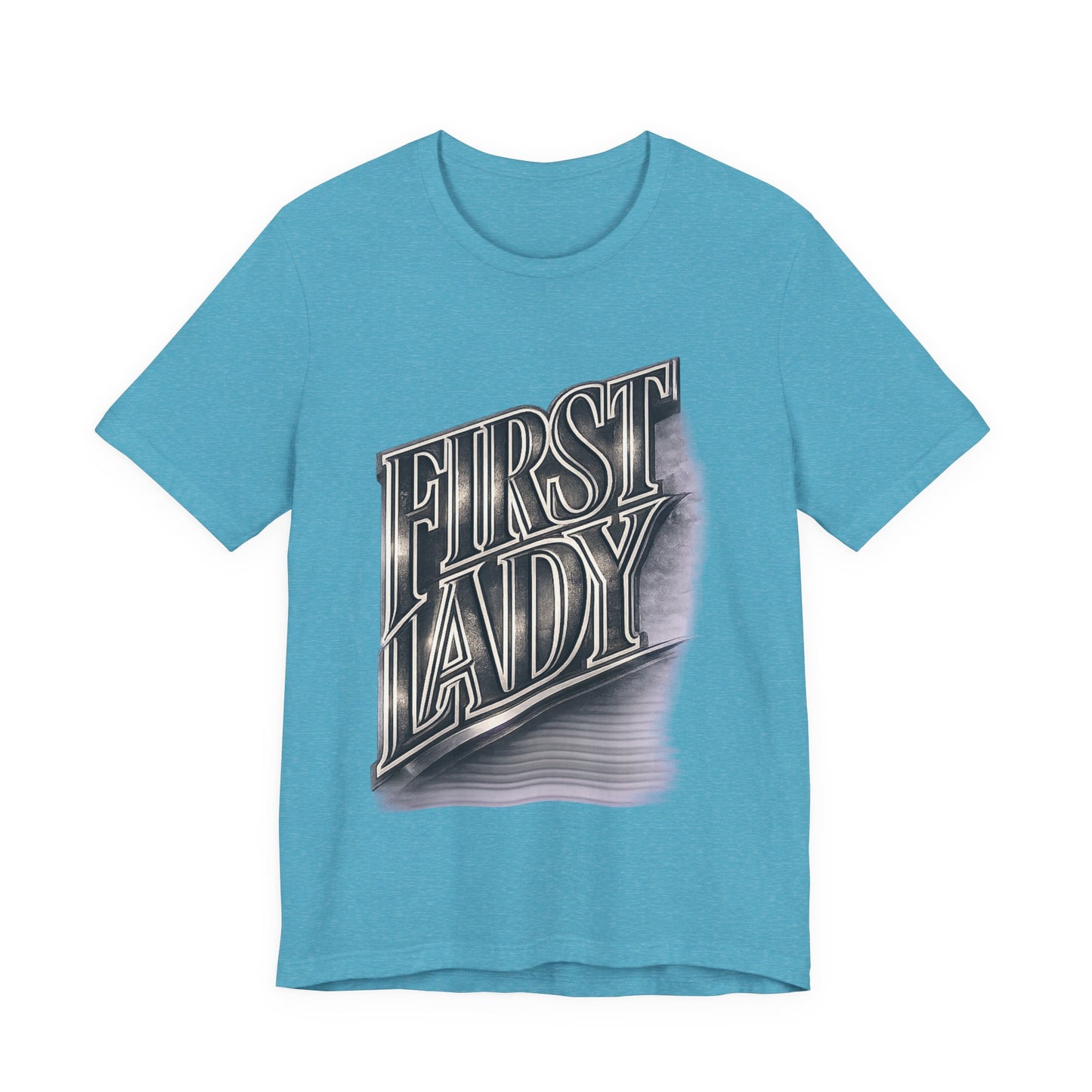 First Lady Graphic Tee — Retro Metallic Script Short Sleeve Shirt