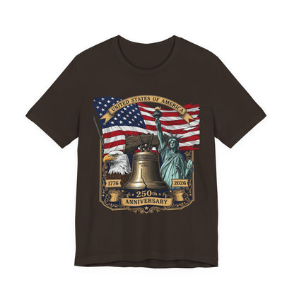 Patriotic 250th Anniversary T-Shirt - Liberty Bell, Bald Eagle & Statue of Liberty