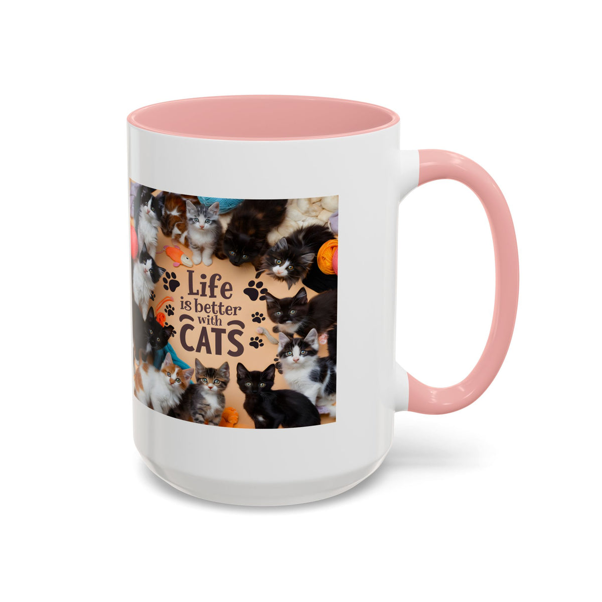 Cat Lover Accent Coffee Mug — “Life Is Better With Cats” 11/15oz