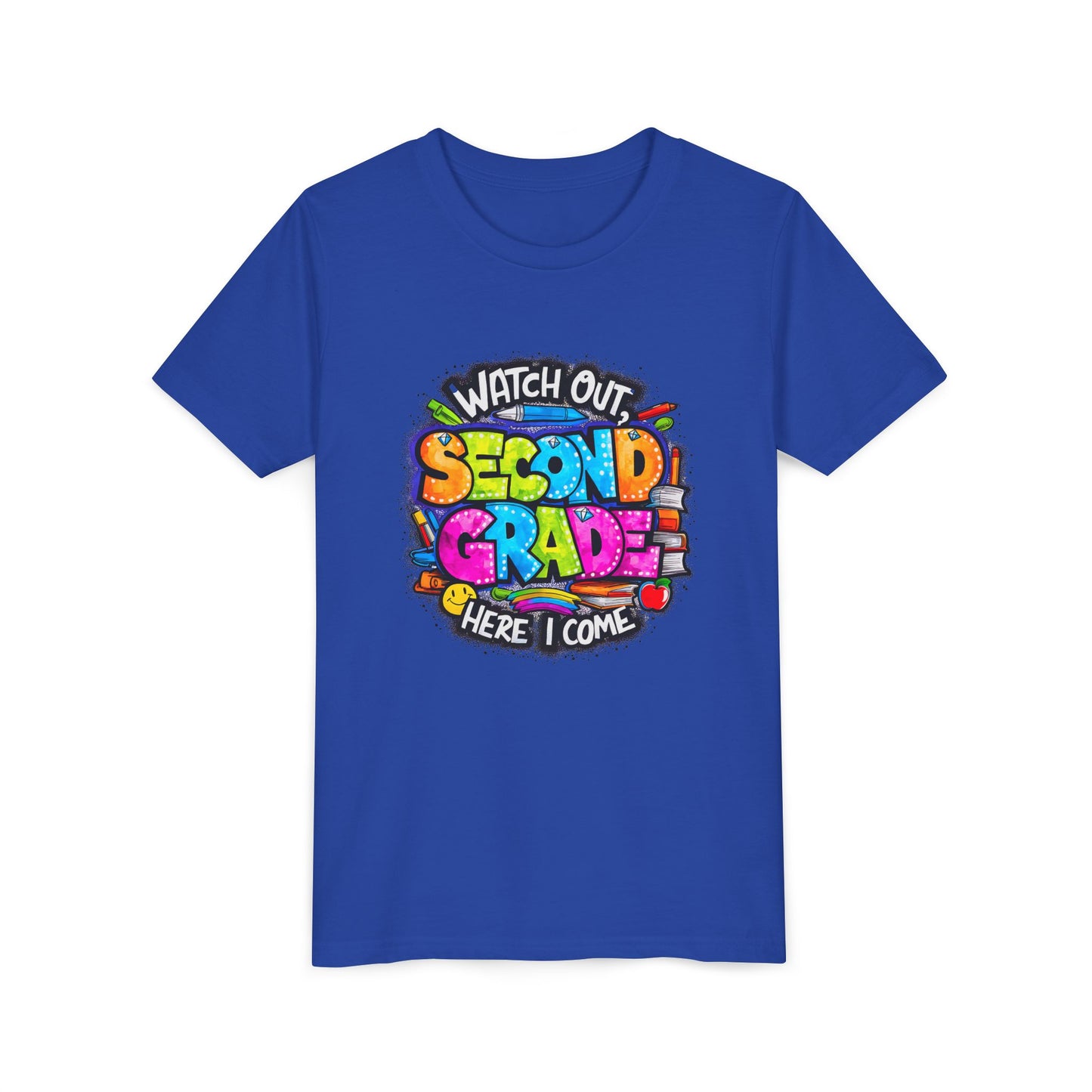 Second Grade Kids Tee - "Watch Out Second Grade Here I Come" Colorful Back-to-School Shirt