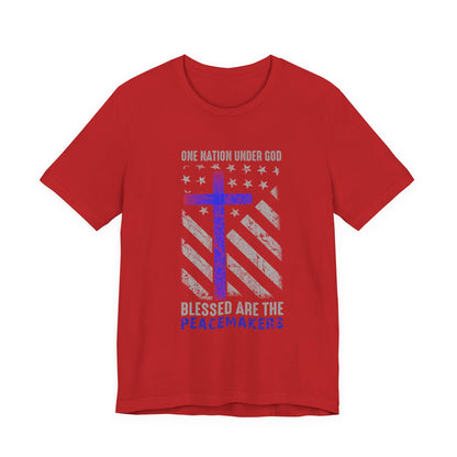 Blessed Are the Peacemakers T‑Shirt — Thin Blue Line Cross, "One Nation Under God" Patriotic Police Tee