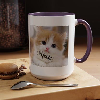 Cat Photo Coffee Mug - Cute Kitten 'Meow' Accent Mug (11/15oz)