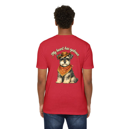 Schnauzer Cowboy T-Shirt — "My Heart Has Eyebrows" Cute Dog Graphic Tee