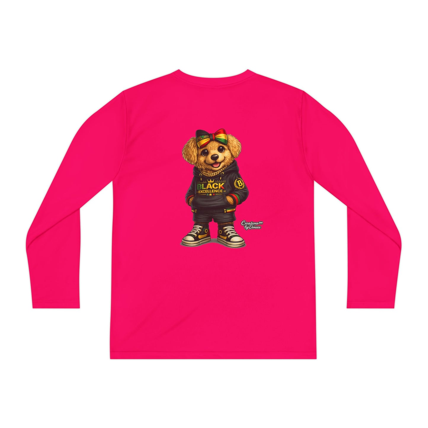 Youth Long Sleeve Tee — Trendy Bear Graphic "Black Excellence"