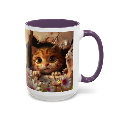 Cute Peekaboo Kitten Accent Coffee Mug — 11/15oz Floral Cat Gift
