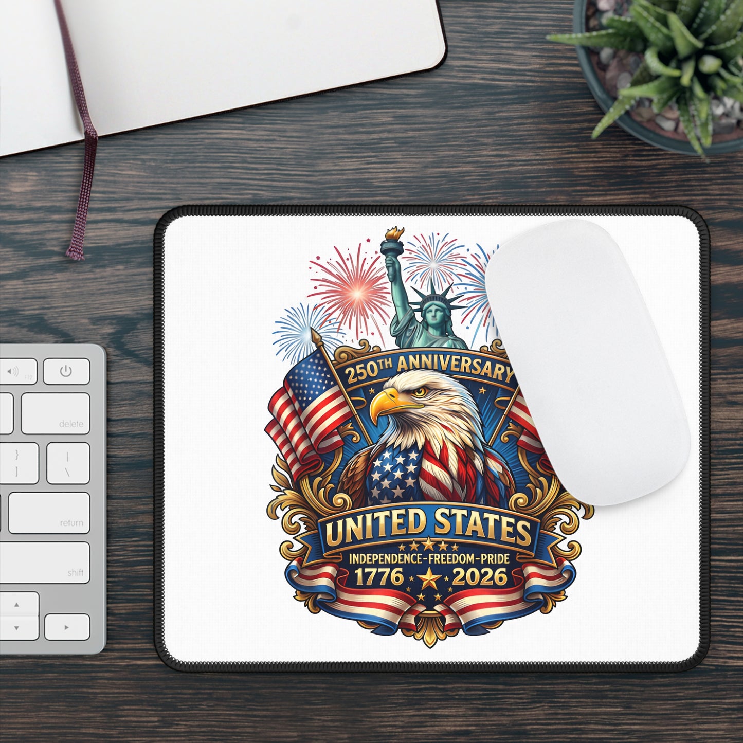 250th Anniversary United States Gaming Mouse Pad – Patriotic Eagle, Flags & Fireworks (1776–2026)