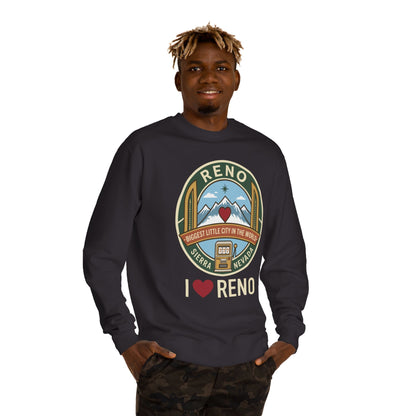 I  Reno Sweatshirt — Vintage Reno Nevada Mountain Badge Crewneck