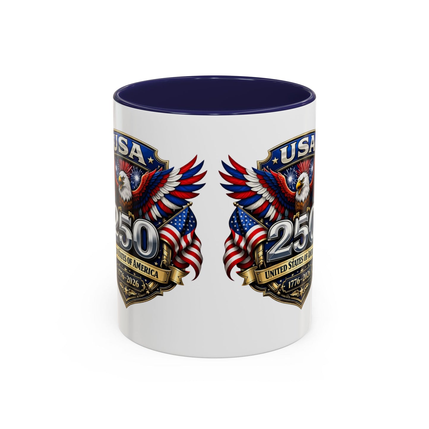 USA 250th Anniversary Accent Coffee Mug – Patriotic Eagle & Flag 1776–2026