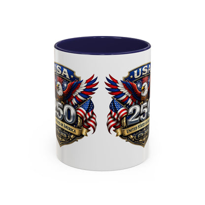 USA 250th Anniversary Accent Coffee Mug – Patriotic Eagle & Flag 1776–2026