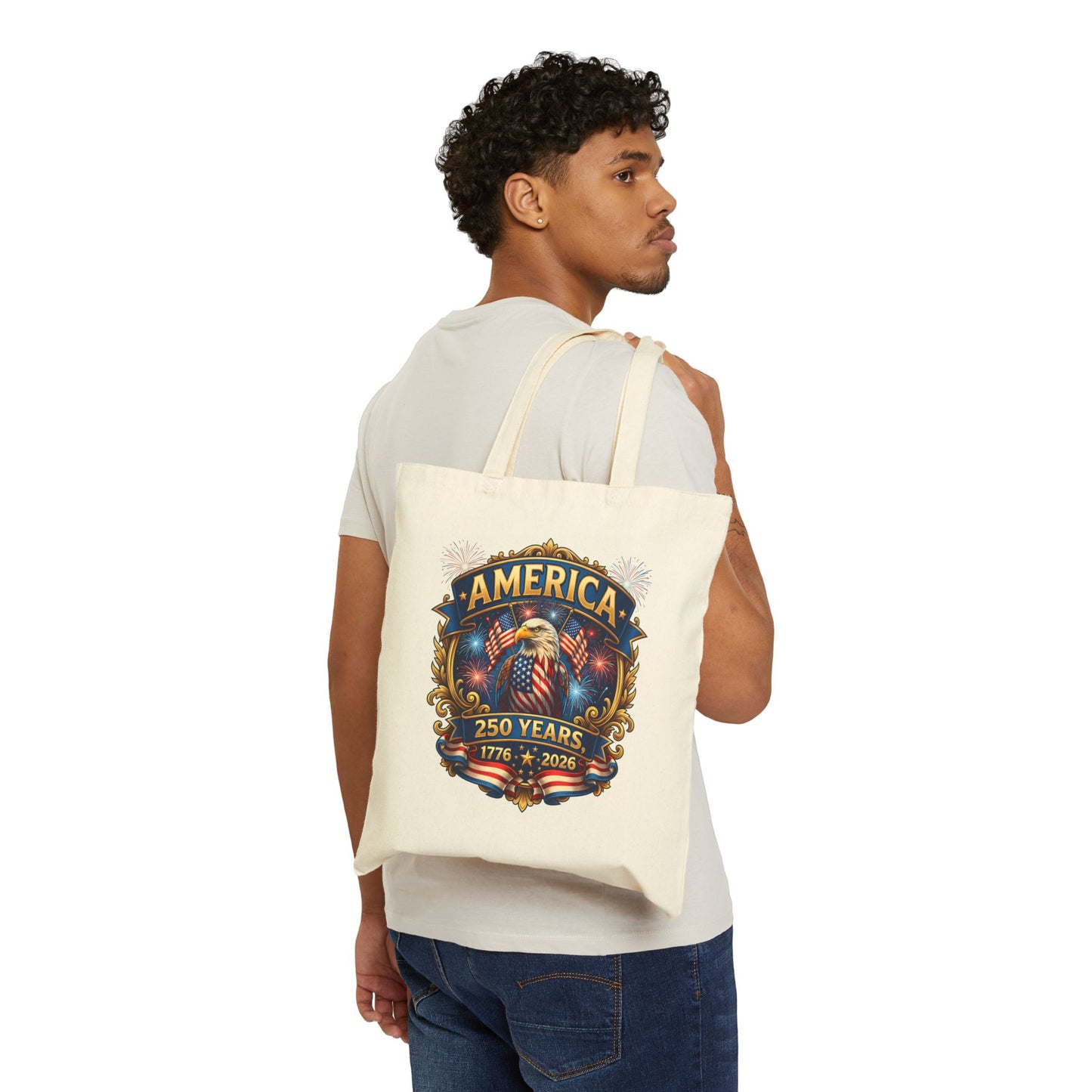 America 250th Anniversary Canvas Tote Bag – 1776–2026 Patriotic Eagle & Flag Design