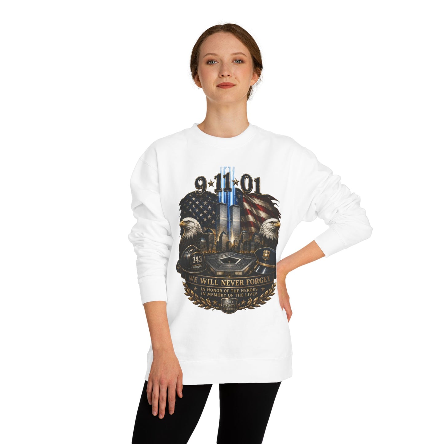 9/11 Memorial Sweatshirt — We Will Never Forget Tribute Crewneck