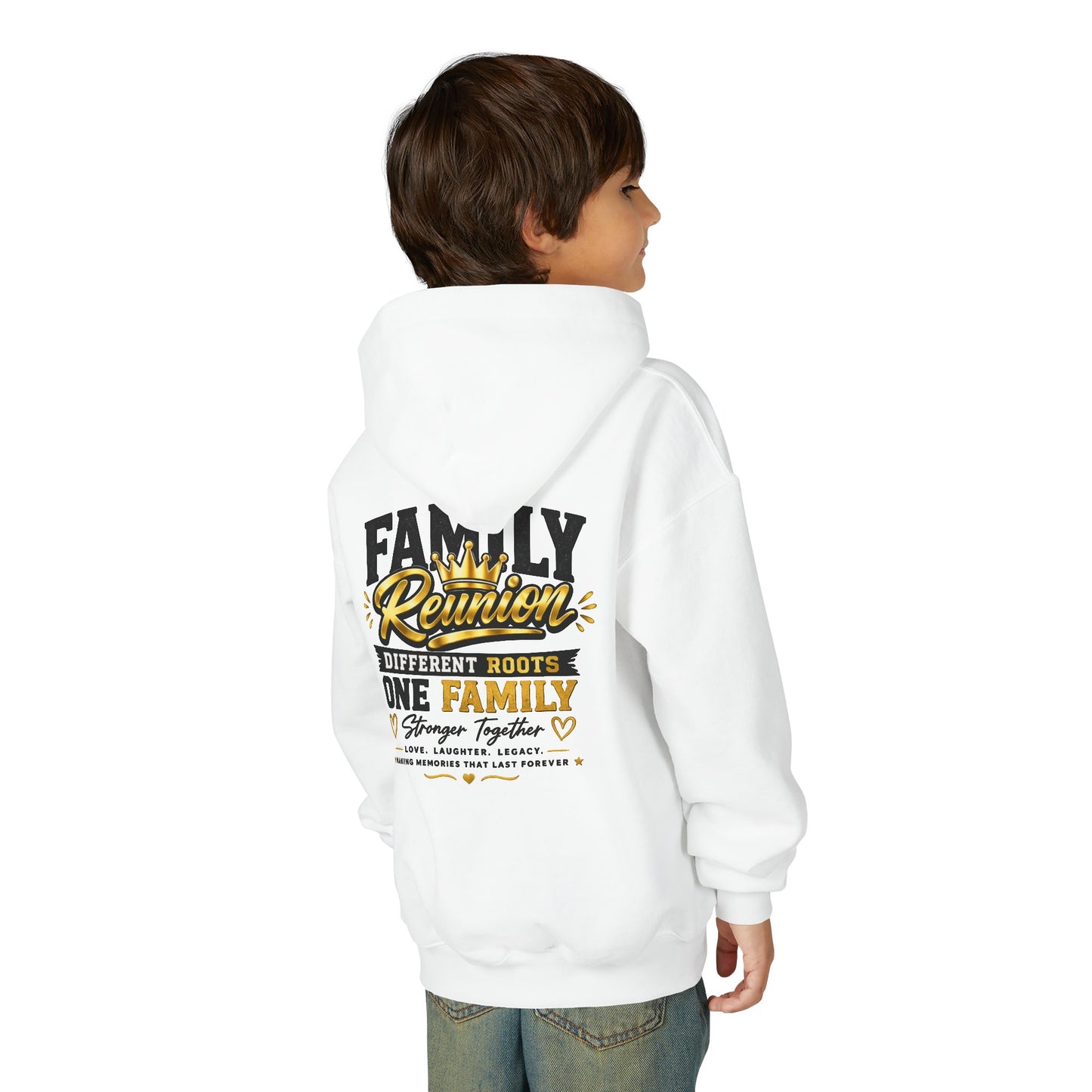 Family Reunion Hoodie — "Different Roots One Family" Youth Pullover