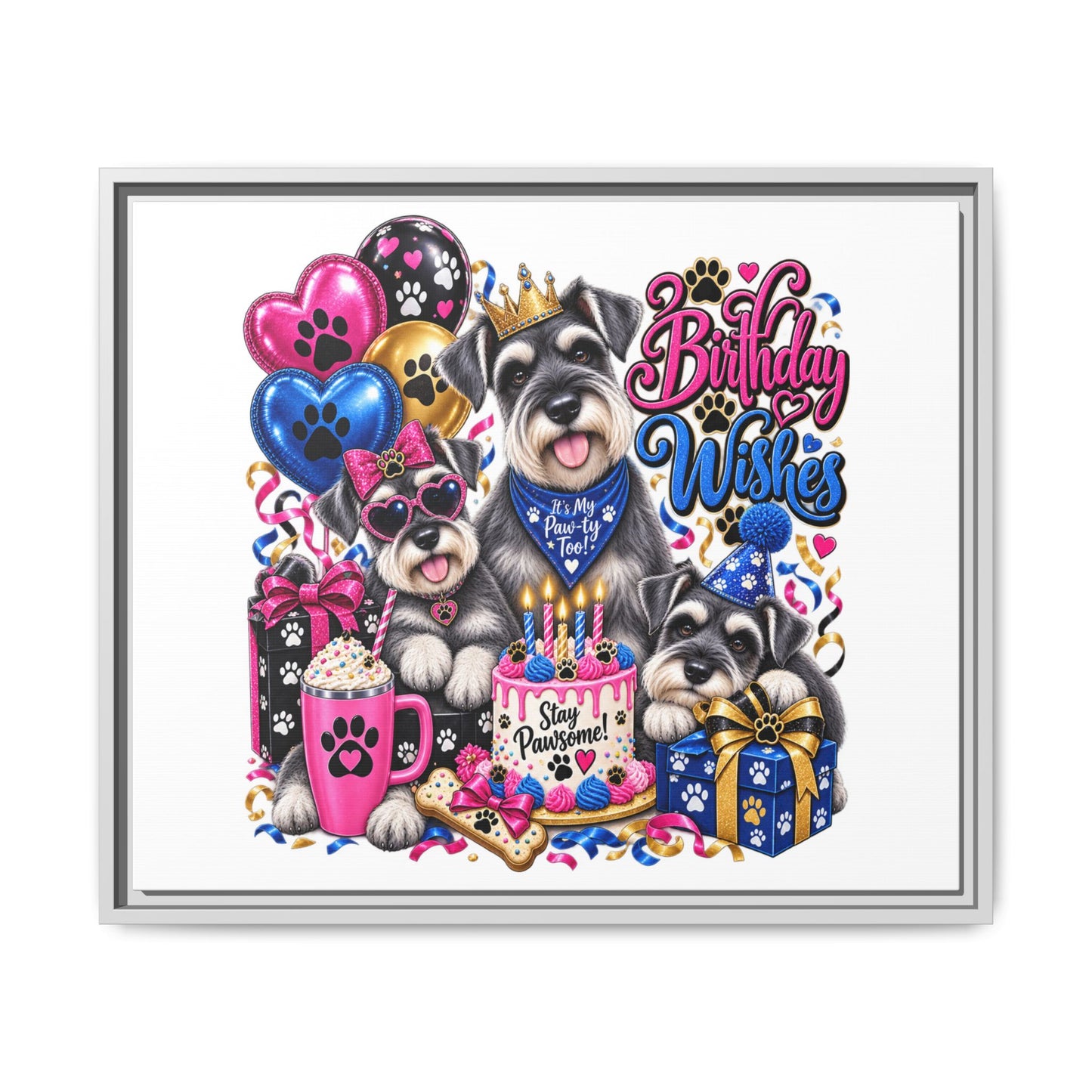 Birthday Wishes Schnauzer Canvas Print — Framed Matte Pet Artwork