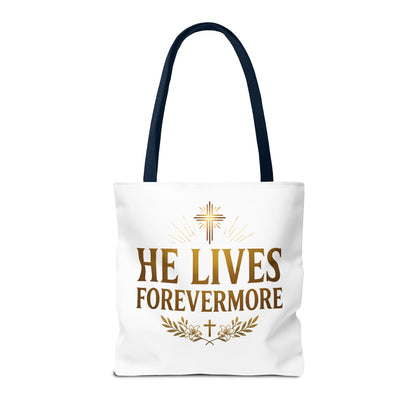 He Lives Forevermore Tote Bag – Christian Faith Cross Easter Canvas Tote