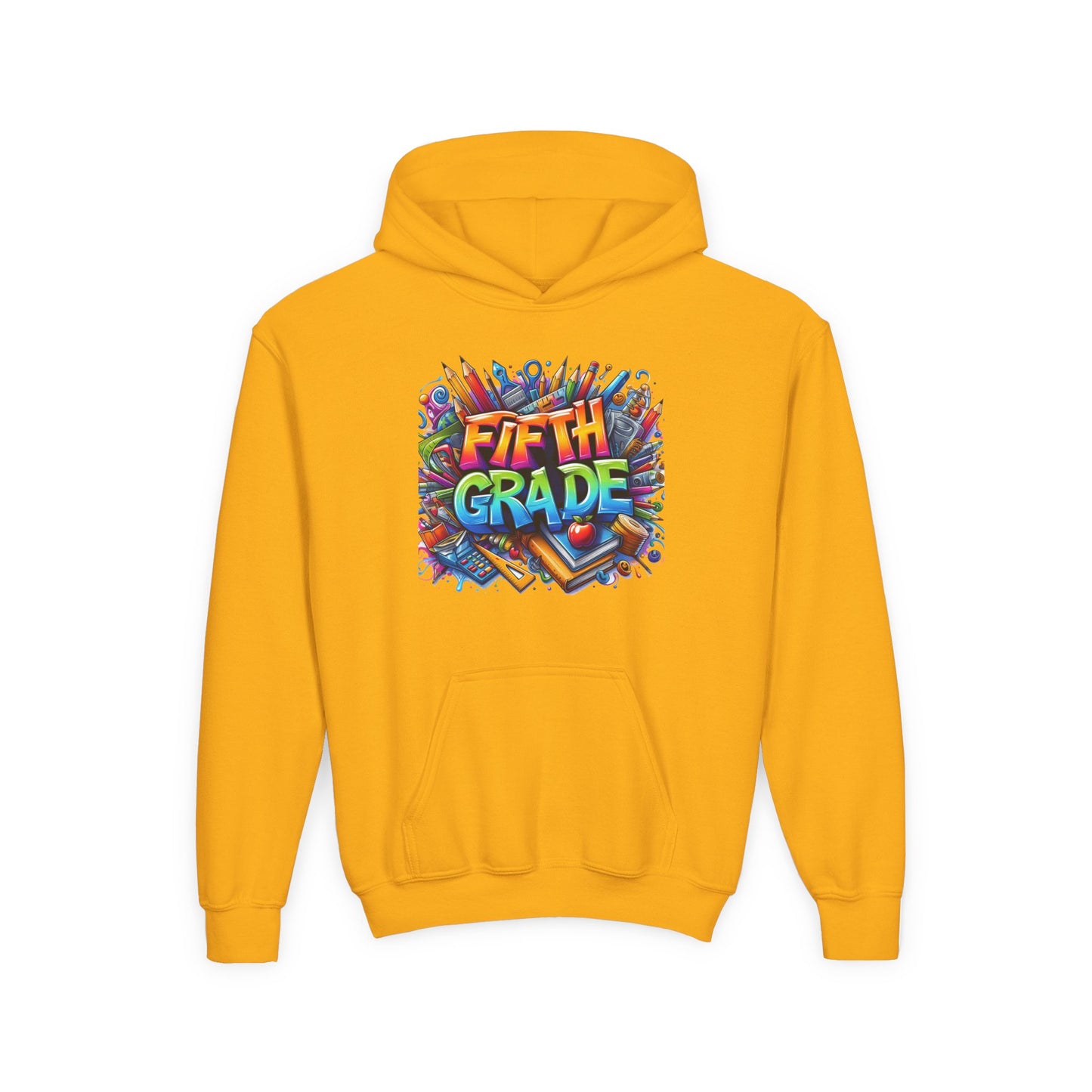 Fifth Grade Kids Hoodie - Colorful School Supplies Back-to-School Sweatshirt