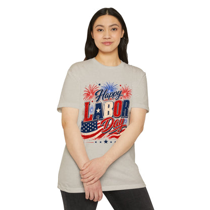 Labor Day T-Shirt — "Happy Labor Day" Patriotic Fireworks Tee