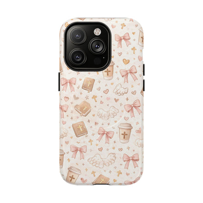 Christian Pattern Phone Case — Cute Cross, Bible & Dove Tough Magnetic Case