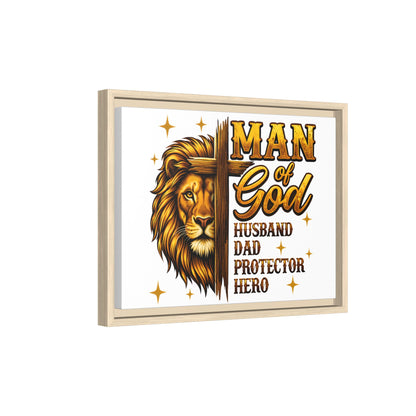 Man of God Framed Canvas Art — 'Man of God: Husband, Dad, Protector, Hero' Religious Wall Decor