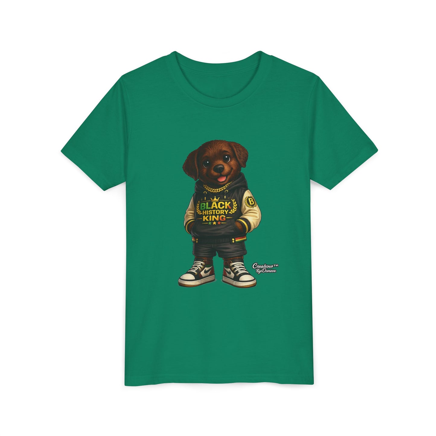 Youth Tee — 'Black History King' Puppy Graphic Shirt