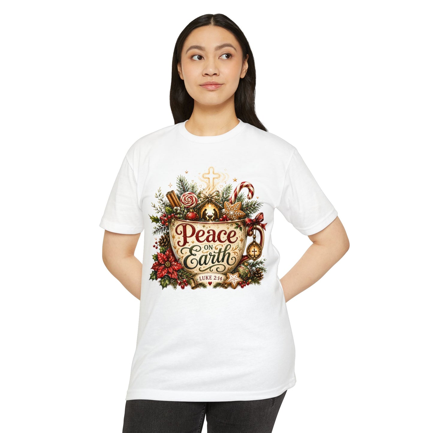 Peace on Earth Christmas T-shirt — Luke 2:14 Nativity Holiday Tee