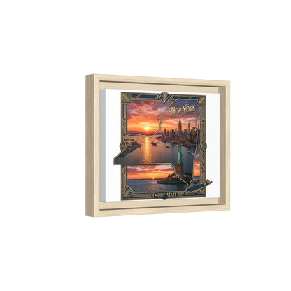 Framed Matte Canvas Wall Art — New York City Sunset Skyline with Statue of Liberty