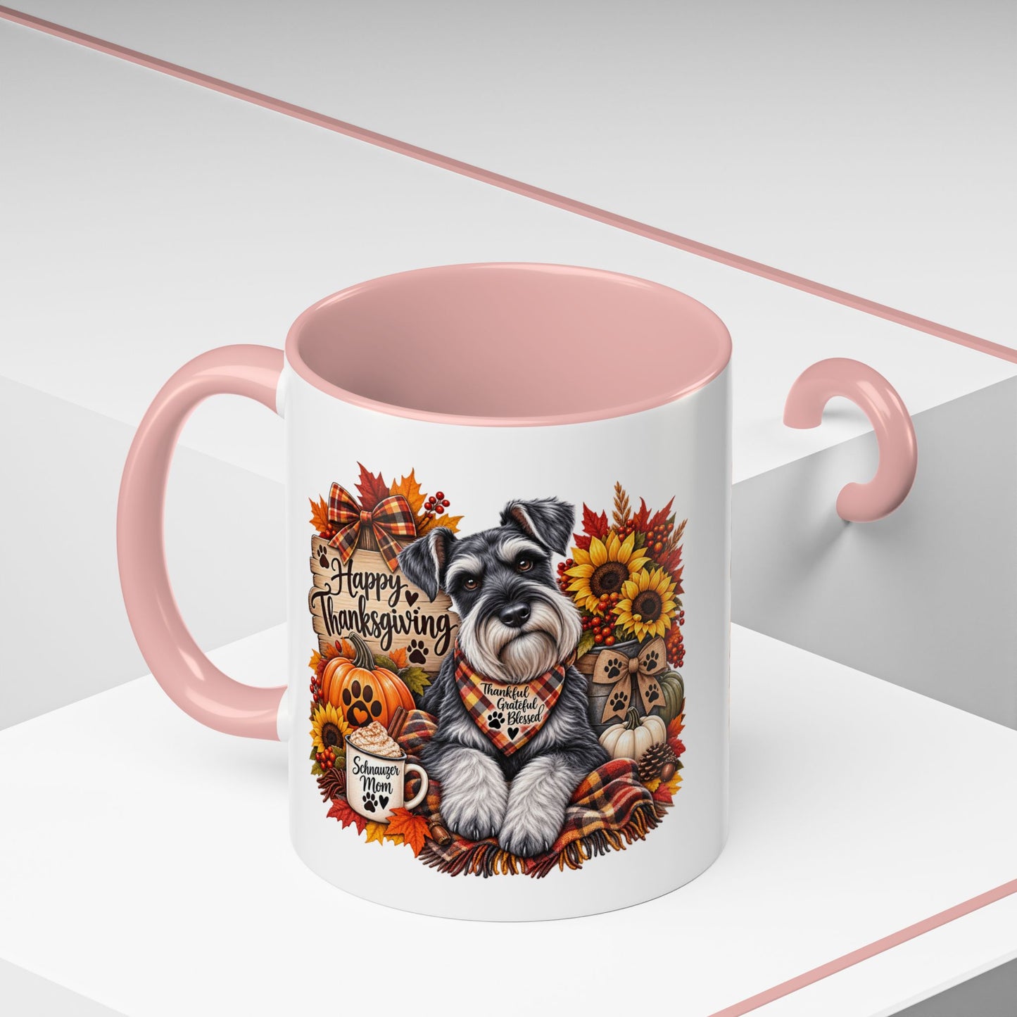 Thanksgiving Schnauzer Coffee Mug — 'Happy Thanksgiving' Autumn Dog Mug (11/15oz)