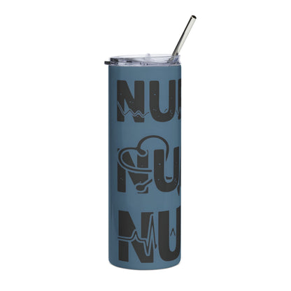 Nurse Stainless Steel Tumbler 20oz – Blue Medical Scrubs Drink Cup with Heartbeat Design