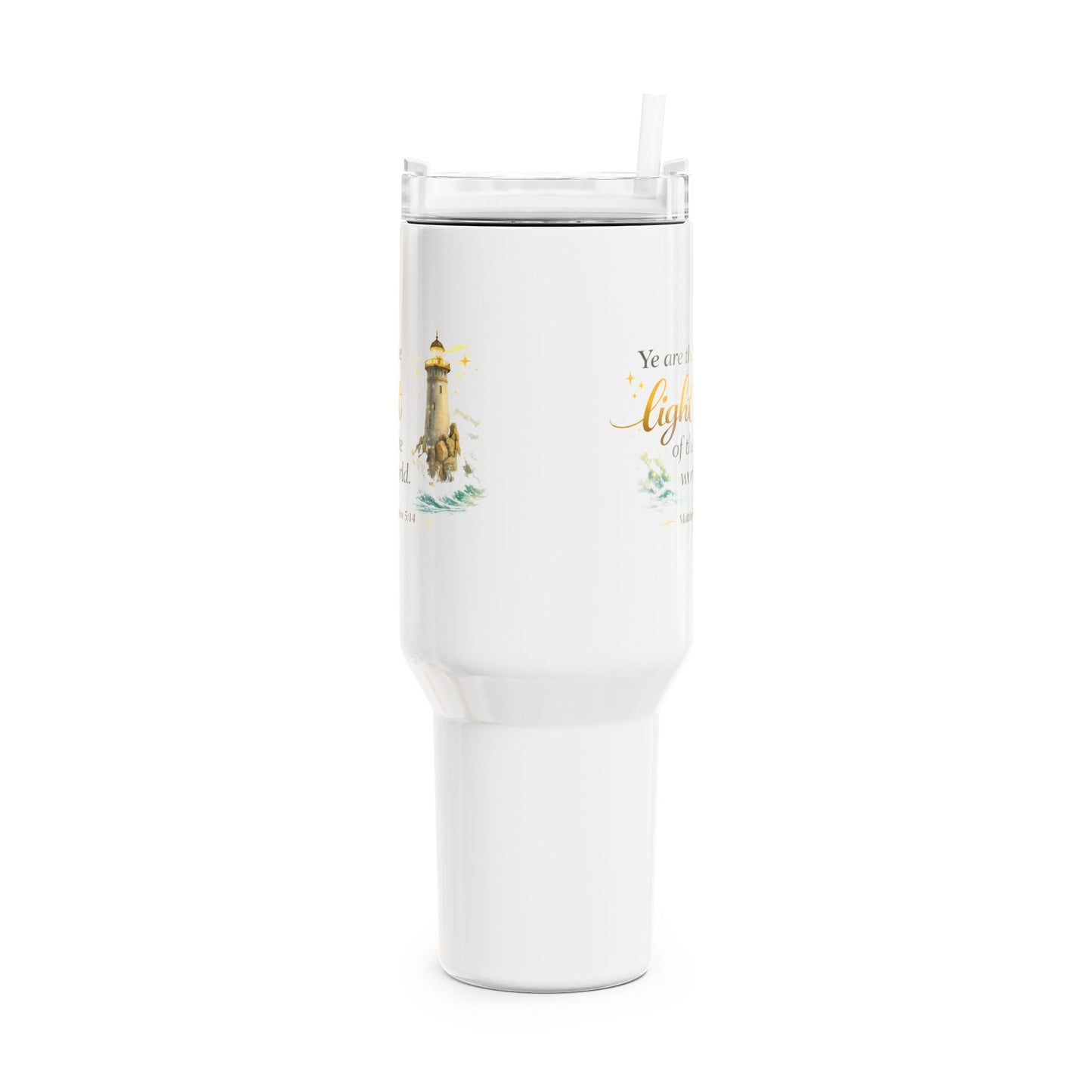 40oz Inspirational Lighthouse Tumbler — "You are the light of the world" Christian Travel Mug
