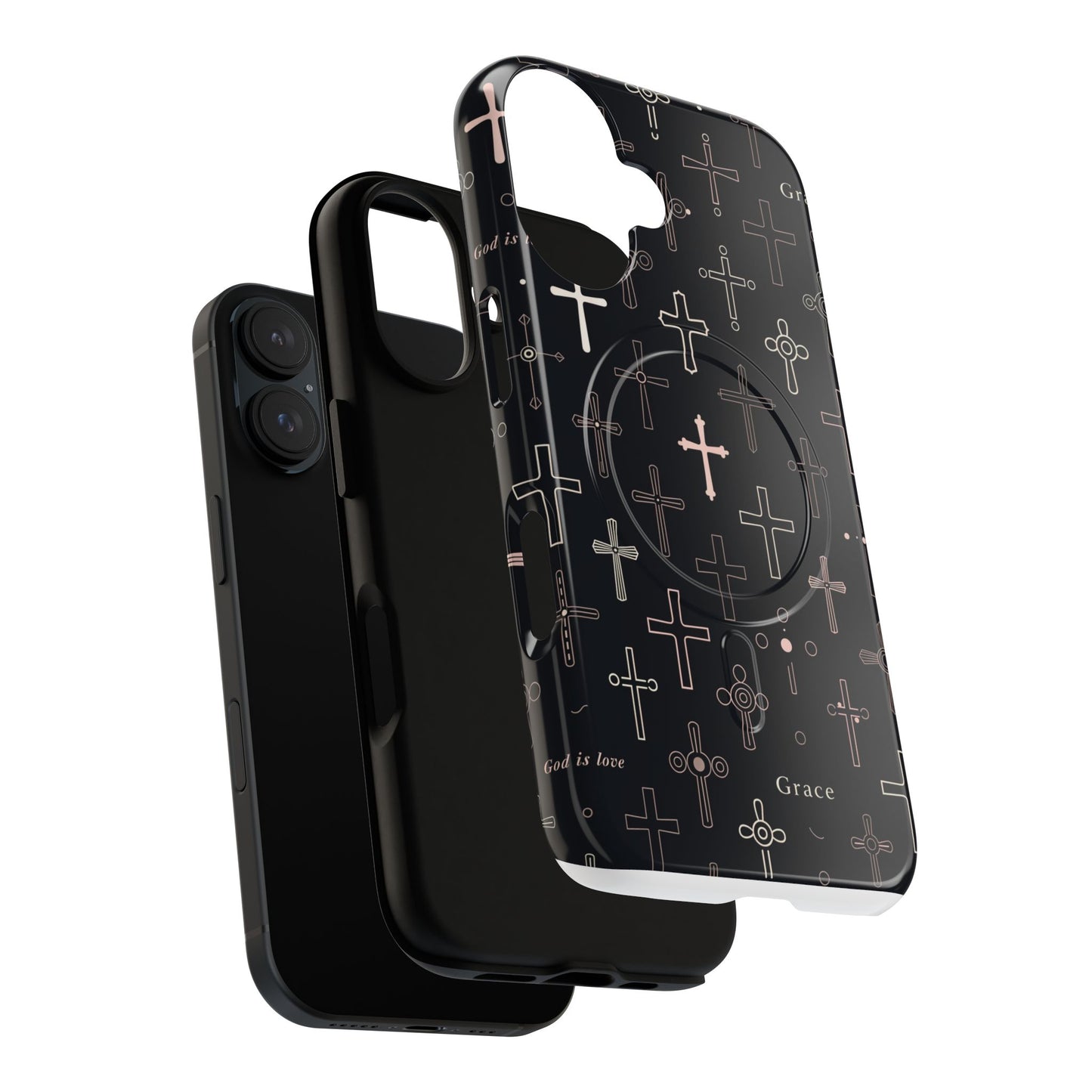 Magnetic Phone Case — Black Crosses "Grace" Protective Cover