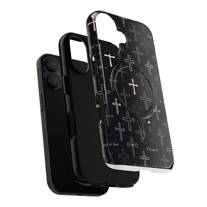 Magnetic Phone Case — Black Crosses "Grace" Protective Cover
