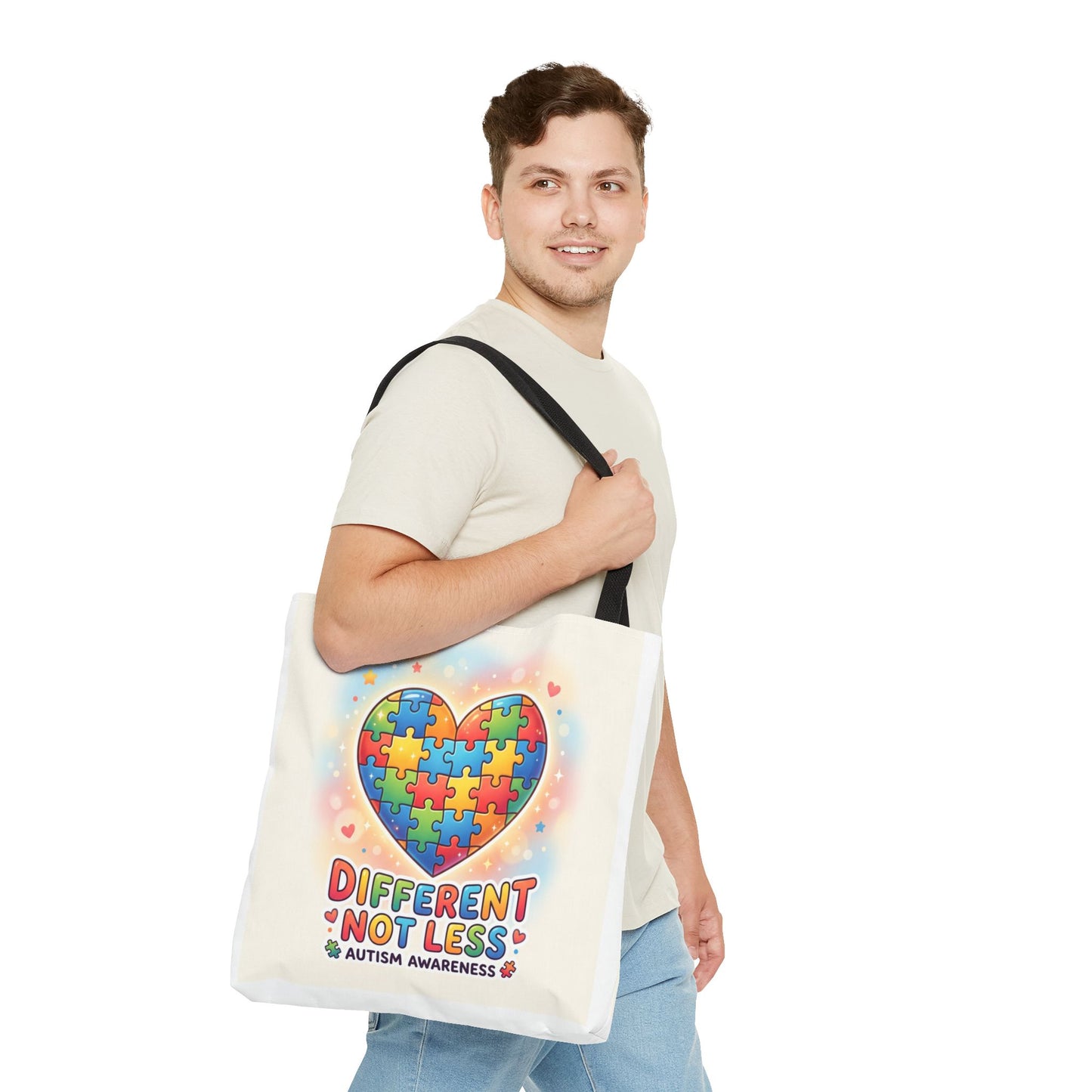 Autism Awareness Tote Bag — "Different Not Less" Puzzle Heart Design