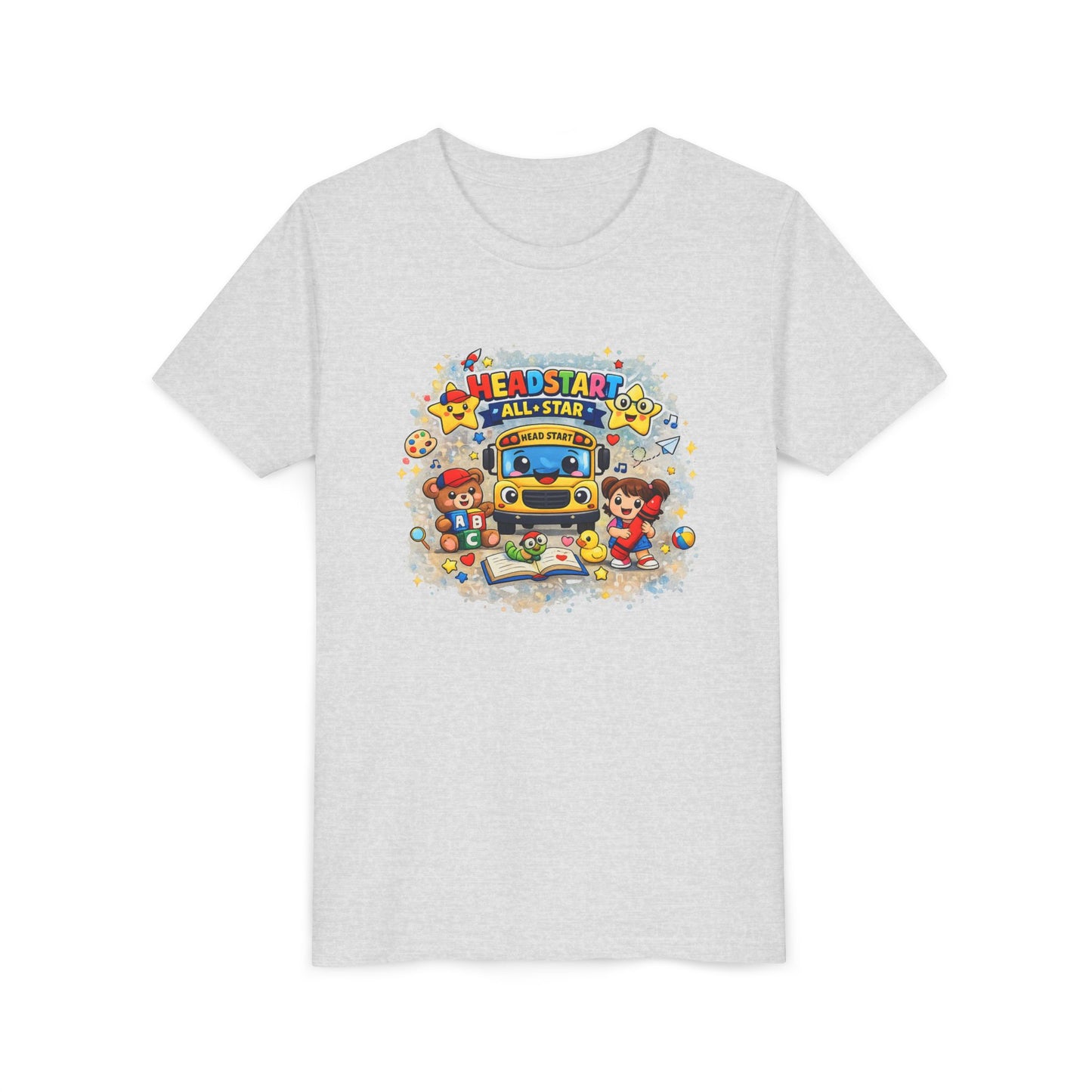 Youth Tee — "Headstart All-Star" Cute School Bus & Characters Back-to-School Shirt