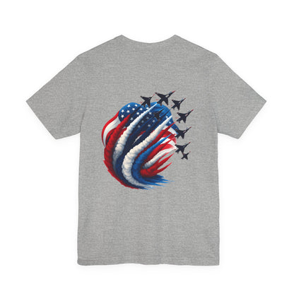Patriotic Jet Flyover T-Shirt — American Flag Smoke Trail Tee