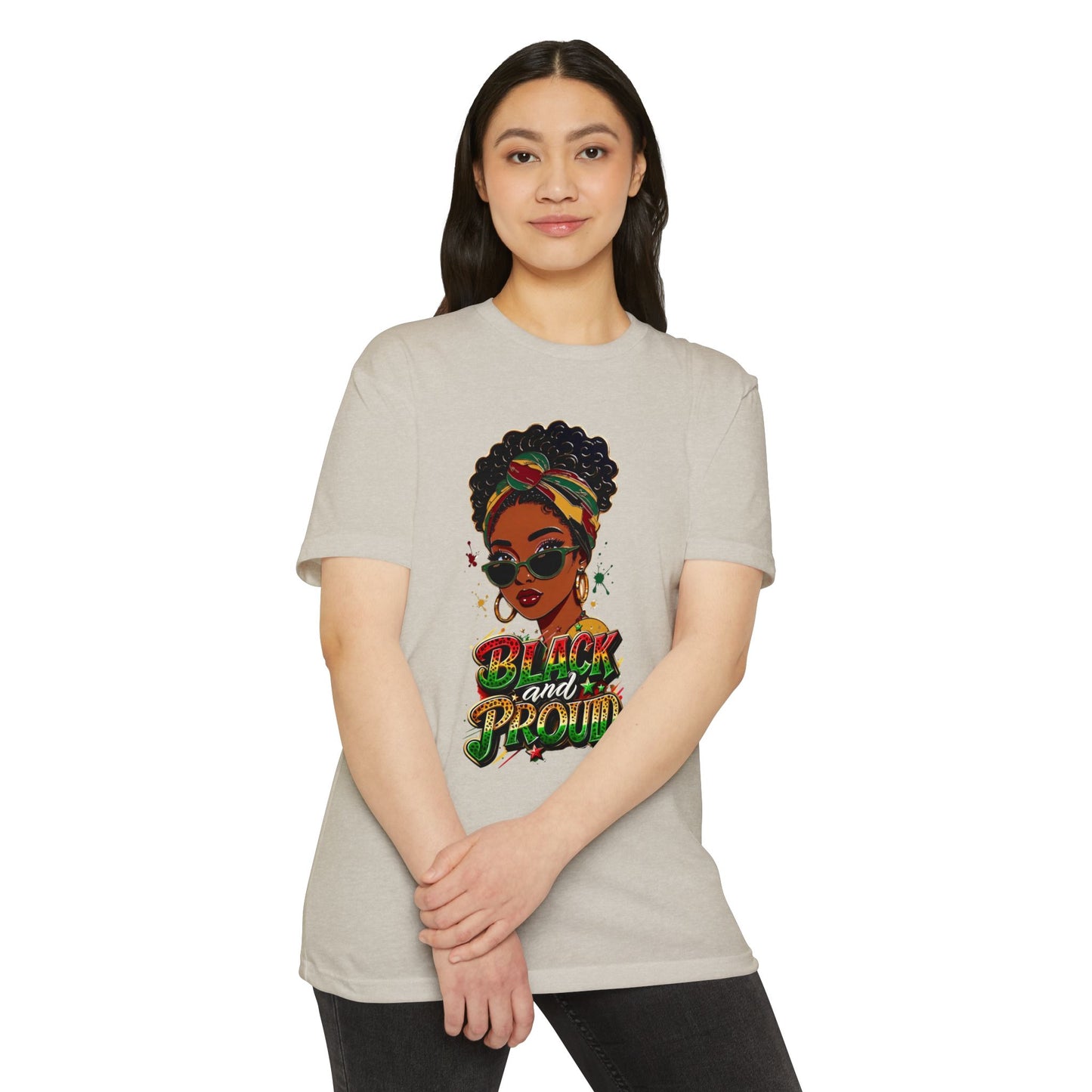 Black and Proud Graphic T-Shirt — Afrocentric Woman Design