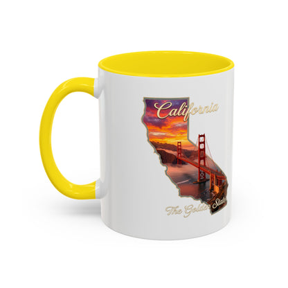 California State Shape Accent Mug – Golden Gate Sunset Coffee Cup (11/15oz)