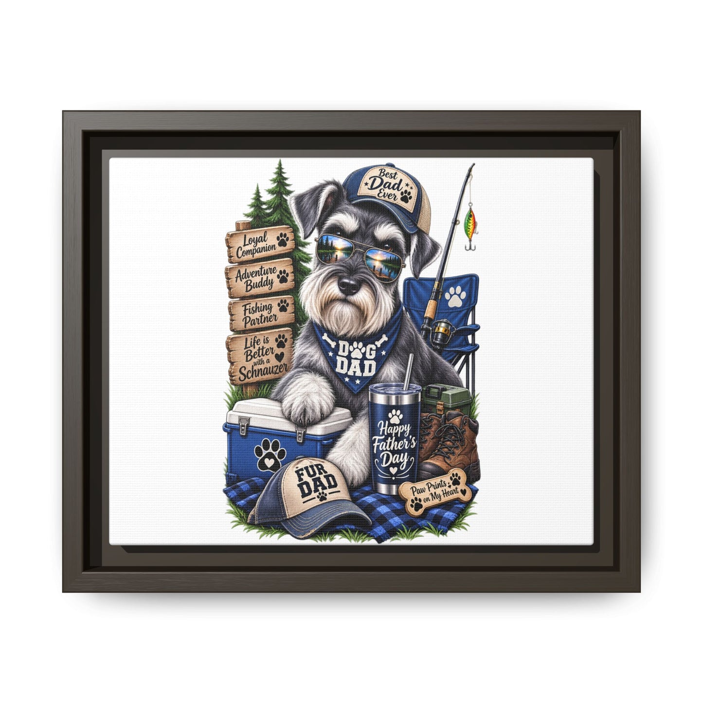 Dog Dad Schnauzer Father's Day Framed Canvas Wall Art — Fishing & Camping Pet Gift