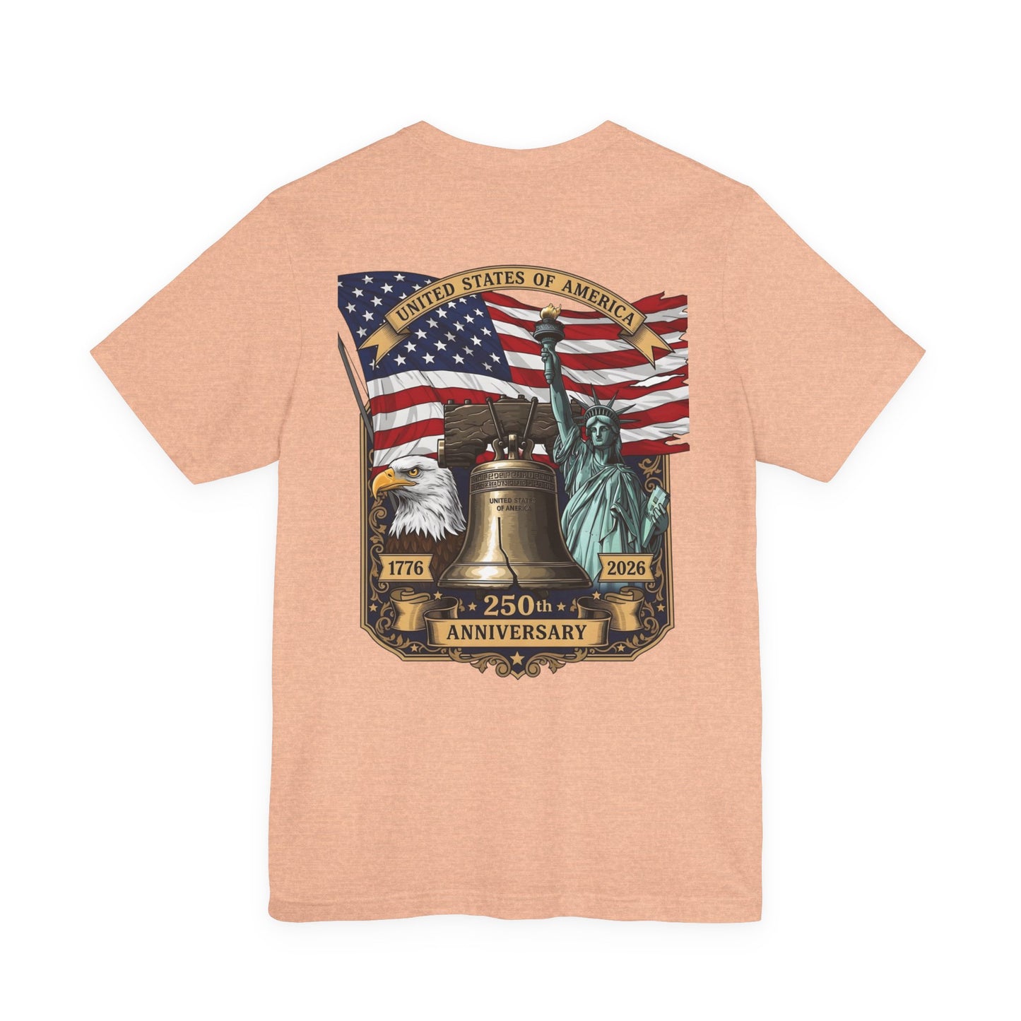 Patriotic 250th Anniversary T-Shirt - Liberty Bell, Bald Eagle & Statue of Liberty