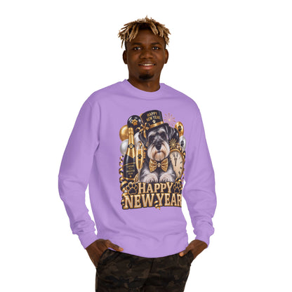 Happy New Year Dog Sweatshirt — Festive Paw Print NYE Crewneck