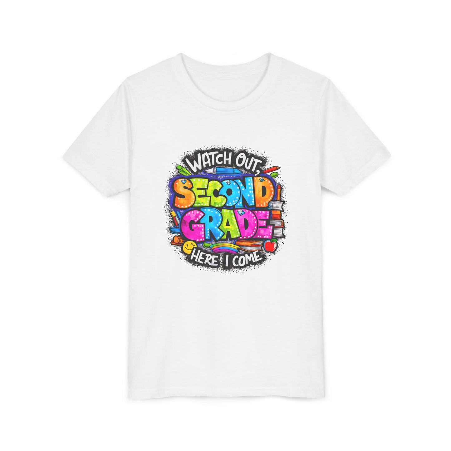 Second Grade Kids Tee - "Watch Out Second Grade Here I Come" Colorful Back-to-School Shirt