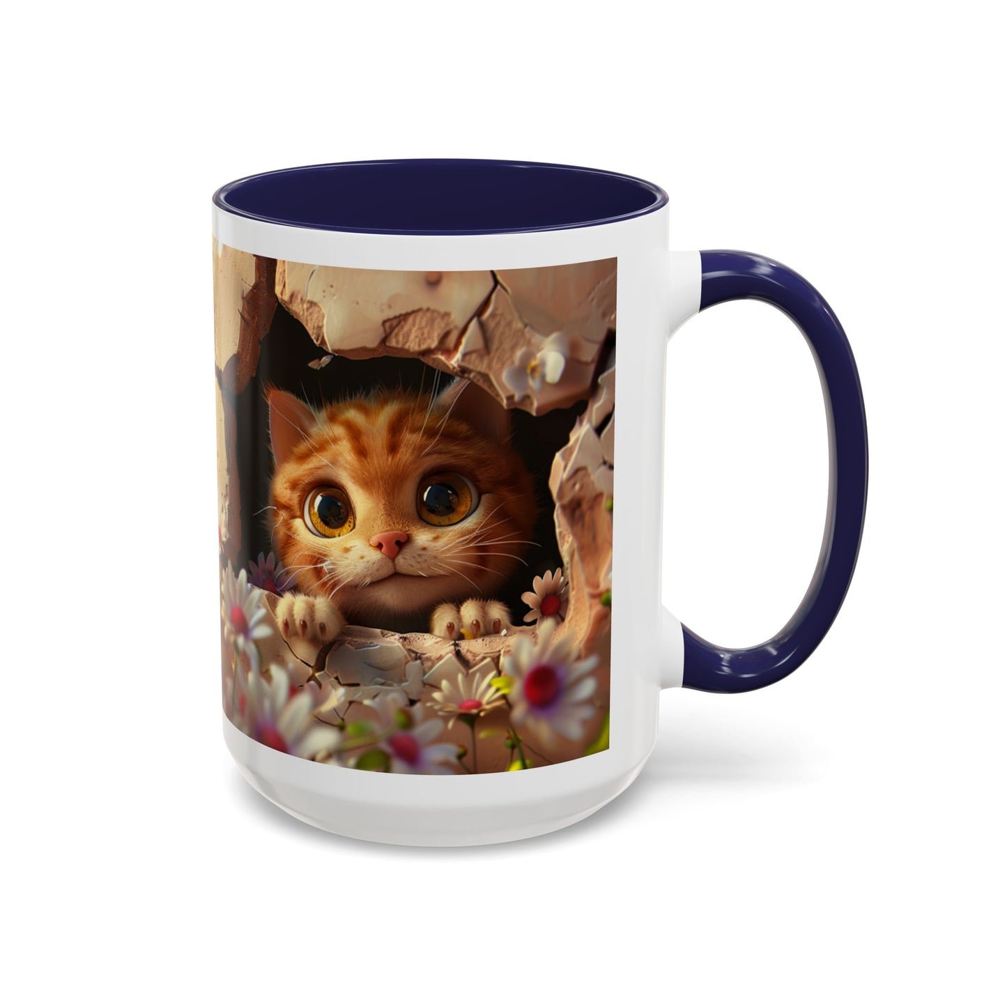 Cute Peekaboo Kitten Accent Coffee Mug — 11/15oz Floral Cat Gift