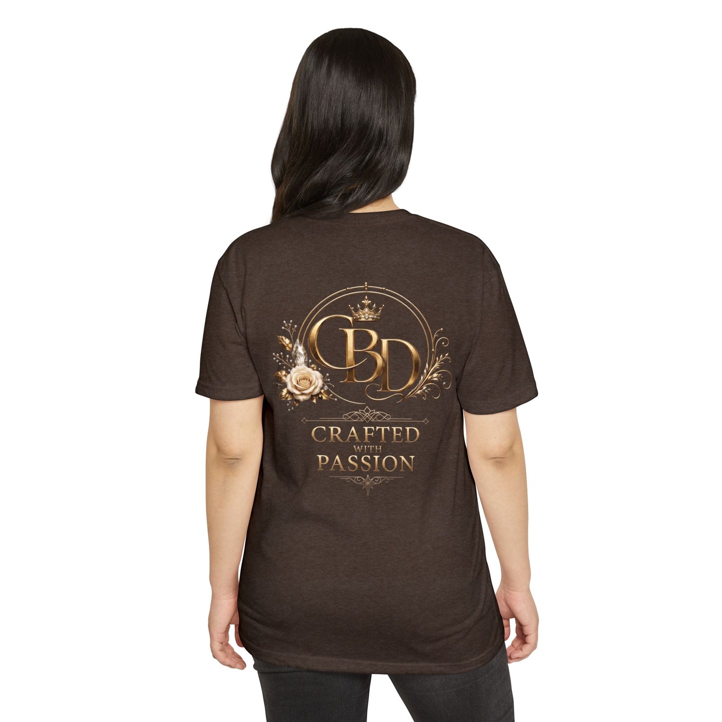 T-Shirt — CBD “Crafted with Passion” Gold Floral Crest
